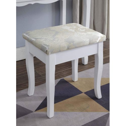  Roundhill Furniture Sanlo White Wooden Vanity, Make Up Table and Stool Set