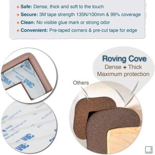  [아마존베스트]Roving Cove | Baby Proofing Edge & Corner Guards | Safe Edge & Corner Cushion | Child Safety Furniture Bumper | Table Protectors | Pre-Taped Corners | 20.4 ft [18 ft Edge + 8 Corne