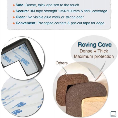  [아마존베스트]Roving Cove | Baby Safety Edge & Corner Guards | Child Proofing Furniture Bumper | Table Protectors | Pre-Taped Corners | Safe Edge & Corner Cushion | 20.4 ft [18 ft Edge + 8 Corne