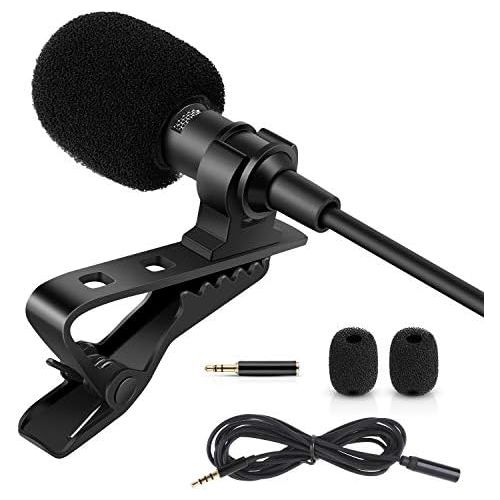  [아마존베스트]Rovtop Professional Lavalier Lapel Microphone - Omnidirectional Condenser Microphone for iPhone, Android phone, DSLR Camera and Computer, Lapel Mic for Youtubers, Live Streaming, V