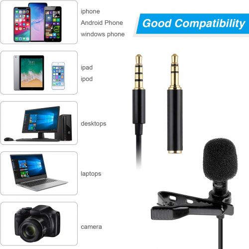  [아마존베스트]Rovtop Professional Lavalier Lapel Microphone - Omnidirectional Condenser Microphone for iPhone, Android phone, DSLR Camera and Computer, Lapel Mic for Youtubers, Live Streaming, V