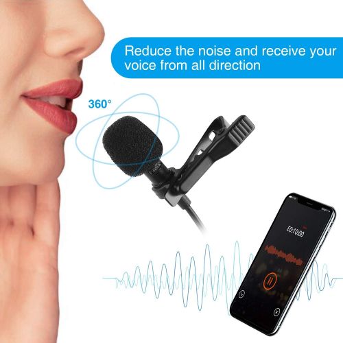  [아마존베스트]Rovtop Professional Lavalier Lapel Microphone - Omnidirectional Condenser Microphone for iPhone, Android phone, DSLR Camera and Computer, Lapel Mic for Youtubers, Live Streaming, V