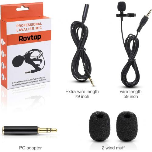  [아마존베스트]Rovtop Professional Lavalier Lapel Microphone - Omnidirectional Condenser Microphone for iPhone, Android phone, DSLR Camera and Computer, Lapel Mic for Youtubers, Live Streaming, V