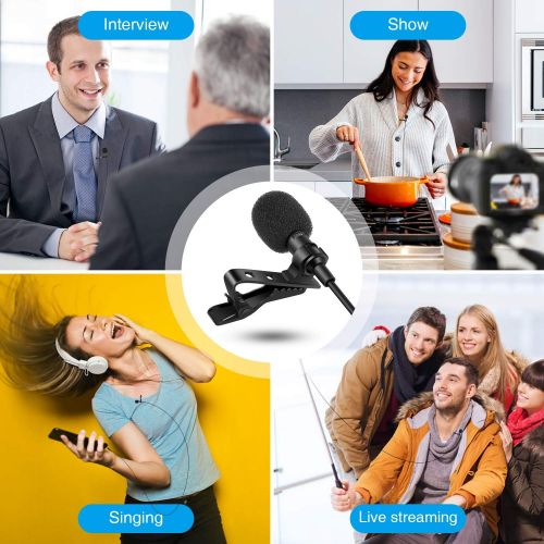  [아마존베스트]Rovtop Professional Lavalier Lapel Microphone - Omnidirectional Condenser Microphone for iPhone, Android phone, DSLR Camera and Computer, Lapel Mic for Youtubers, Live Streaming, V