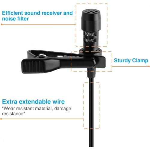  [아마존베스트]Rovtop Professional Lavalier Lapel Microphone - Omnidirectional Condenser Microphone for iPhone, Android phone, DSLR Camera and Computer, Lapel Mic for Youtubers, Live Streaming, V