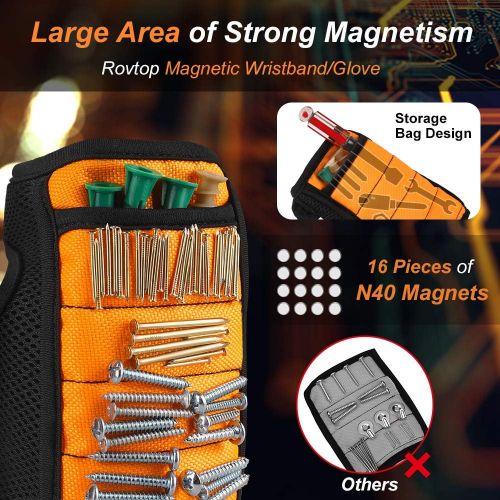  [아마존베스트]Magnetic Wristband, Rovtop Magnetic Wristband for Holding Screws with Strong Magnets for Holding Screws, Nails, Drill Bits, with Non-Magnetic Storage Bag , Two Wearing Forms