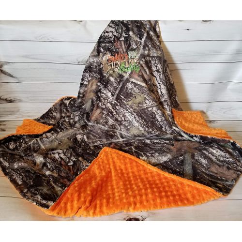  Rowanmayfairs Designs 40 x 40 INCHES Baby Toddler Boy Camo Camouflage Minky and Orange Minky Deere Buck DADDY HUNTING BUDDY Blanket