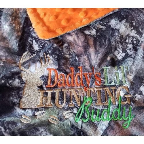  Rowanmayfairs Designs 40 x 40 INCHES Baby Toddler Boy Camo Camouflage Minky and Orange Minky Deere Buck DADDY HUNTING BUDDY Blanket