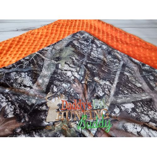  Rowanmayfairs Designs 40 x 40 INCHES Baby Toddler Boy Camo Camouflage Minky and Orange Minky Deere Buck DADDY HUNTING BUDDY Blanket