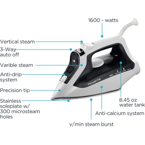  [아마존베스트]Rowenta DW2171 Access Steam 1600W 300 Hole Steam Iron of Auto Steam Thermostat Stainless Steel Soleplate, Black