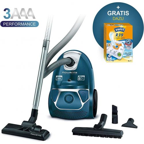  [아마존베스트]Rowenta RO3950 Vacuum Cleaner with Bag 750 W = 2000 W Extremely Quiet, Hygiene Filter, with Parquet Nozzle, Blue, blue