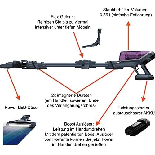  Rowenta High Performance Cyclone Battery Vacuum Cleaner 21.9 V Cordless Many Accessories, Strong 12,000 Pa, 30 Minute Run Time for Up to 100 m² Cleaning