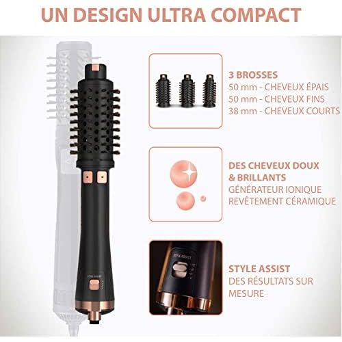  Rowenta CF9620 Ultimate Experience Hot Air Brush (750 Watt, Rotating Styling Brush with 3 Brush Attachments, Includes 3 Protective Caps, Style Assist Mode) Black/Rose Gold