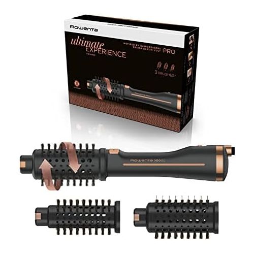  Rowenta CF9620 Ultimate Experience Hot Air Brush (750 Watt, Rotating Styling Brush with 3 Brush Attachments, Includes 3 Protective Caps, Style Assist Mode) Black/Rose Gold