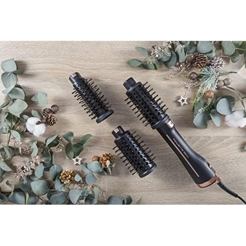  Rowenta CF9620 Ultimate Experience Hot Air Brush (750 Watt, Rotating Styling Brush with 3 Brush Attachments, Includes 3 Protective Caps, Style Assist Mode) Black/Rose Gold