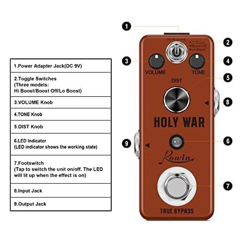  Rowin Analog Heavy Metal Distortion Pedal for Guitar True Bypass