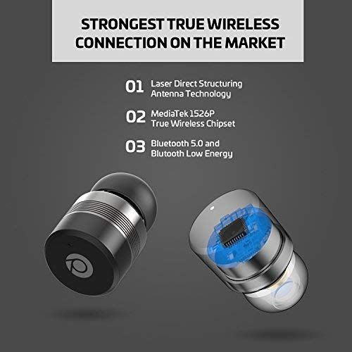  Rowkin Micro Touch Control True Wireless Earbuds Headphones: 15+ Hours Bluetooth 5 Smallest Mini Earphones & Charging Case. Deep Bass Sound Headset, Mic & Noise Reduction for Andro