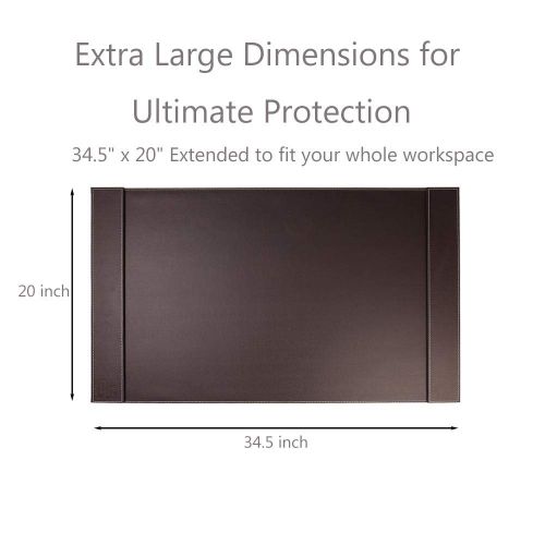  Roxie Office Home Desk Pad Protector 34 x 20, Chocolate Brown Leather Desk Mat Blotters Laptop Keyboard Mouse Pad Organizer with Smooth Writing Surface & Side-Rails, Large Rectangular