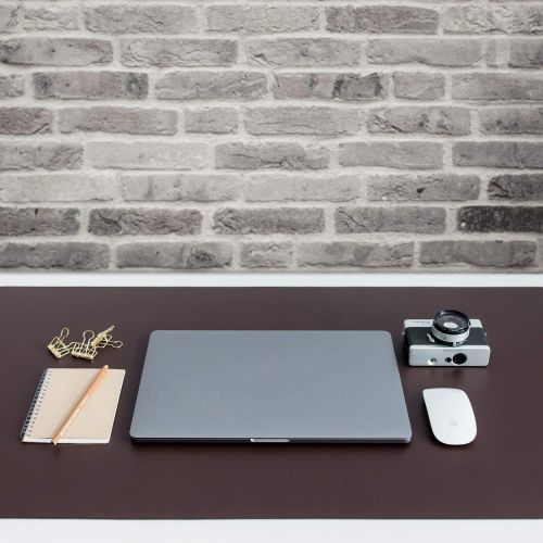  Roxie Office Home Desk Pad Protector 34 x 20, Chocolate Brown Leather Desk Mat Blotters Laptop Keyboard Mouse Pad Organizer with Smooth Writing Surface & Side-Rails, Large Rectangular