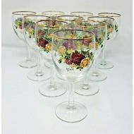 Royal Albert OLD COUNTY ROSE GOBLETS GOLD TRIM WINE GLASS (SET OF 4)