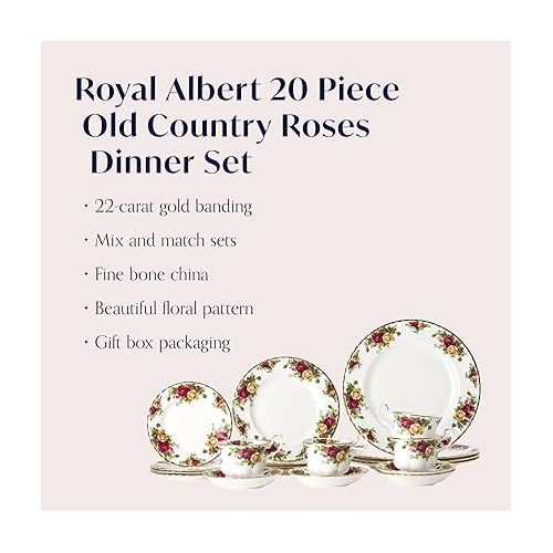 Royal Albert Old Country Roses 20-Piece Dinnerware Set, Multi