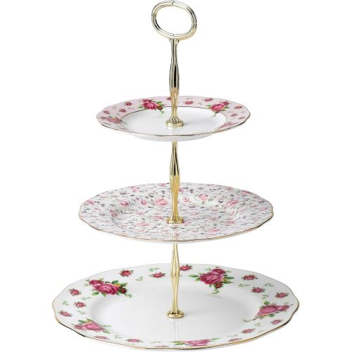  Royal Albert New Country Roses Vintage Formal 3-Tier Cake Stand, White