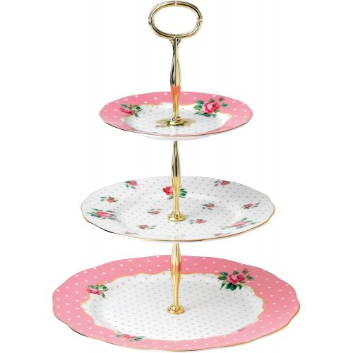  Royal Albert 8763026584 New Country Roses Vintage 3-Tier Cake Stand, Cheeky Pink