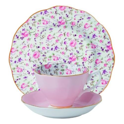  Royal Albert 8704025870 New Country Roses Teacup, Saucer and Plate Set, Rose Confetti ,3-Piece