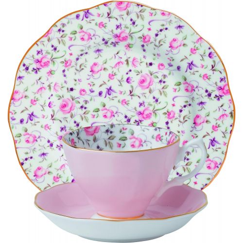  Royal Albert 8704025870 New Country Roses Teacup, Saucer and Plate Set, Rose Confetti ,3-Piece