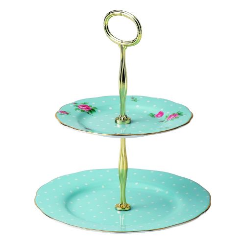  Royal Albert 8705025866 Vintage Formal 2-Tier Cake Stand, Polka Blue