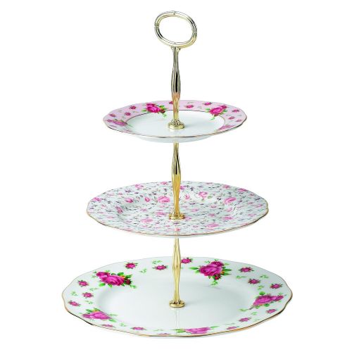  Royal Albert New Country Roses Vintage Formal 3-Tier Cake Stand, White