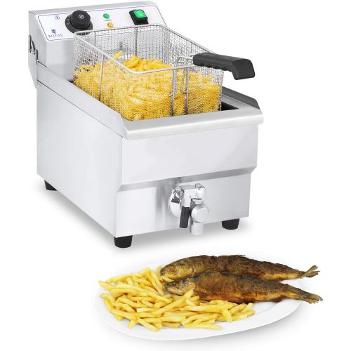  Royal Catering Fritteuse Edelstahl Elektro-Fritteuse RCEF 10EH-1 (10 Liter, Leistung 3.000 Watt, Thermostat, Ablasshahn, Edelstahl)