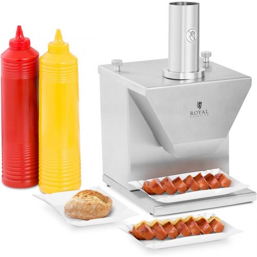  Royal Catering Currywurstschneider Wurstschneidemaschine Elektrisch RCSC-35E (105 W / 230 V, Scheibenstarke 5-35 mm, Edelstahl Doppelsichelmesser, UEberhitzungsschutz)