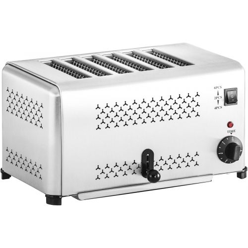  Royal Catering - Gastro Toaster Roester (6 Schlitze, 2.500 W, getrennte Schachtheizung, Kruemelschublade, Edelstahl) Silber