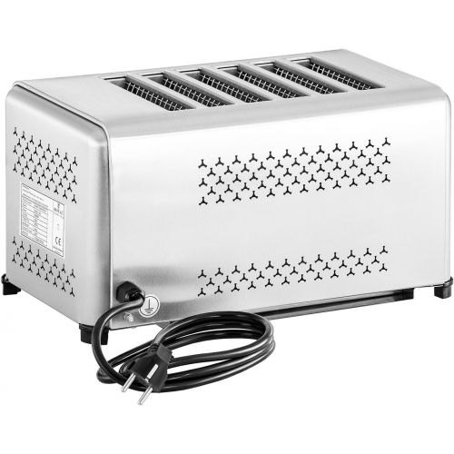  Royal Catering - Gastro Toaster Roester (6 Schlitze, 2.500 W, getrennte Schachtheizung, Kruemelschublade, Edelstahl) Silber