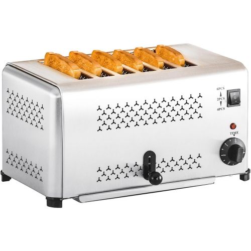  Royal Catering - Gastro Toaster Roester (6 Schlitze, 2.500 W, getrennte Schachtheizung, Kruemelschublade, Edelstahl) Silber