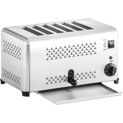  Royal Catering - Gastro Toaster Roester (6 Schlitze, 2.500 W, getrennte Schachtheizung, Kruemelschublade, Edelstahl) Silber