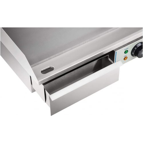  Royal Catering Grillplatte Gusseisen Plancha Elektrogrill Tischgrill RCEG-55 (3000 W, 55x35 cm, 30-300°C, glatt, Gehause aus Edelstahl) Silber