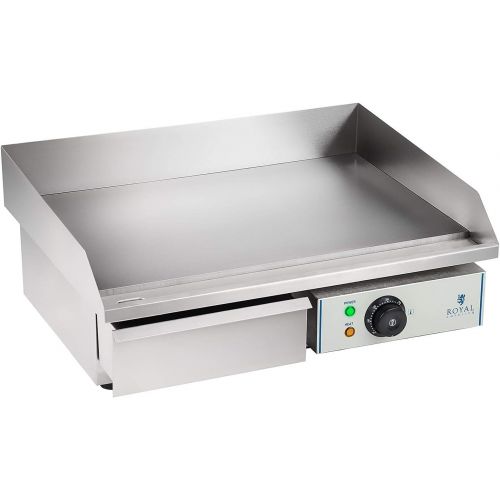  Royal Catering Grillplatte Gusseisen Plancha Elektrogrill Tischgrill RCEG-55 (3000 W, 55x35 cm, 30-300°C, glatt, Gehause aus Edelstahl) Silber