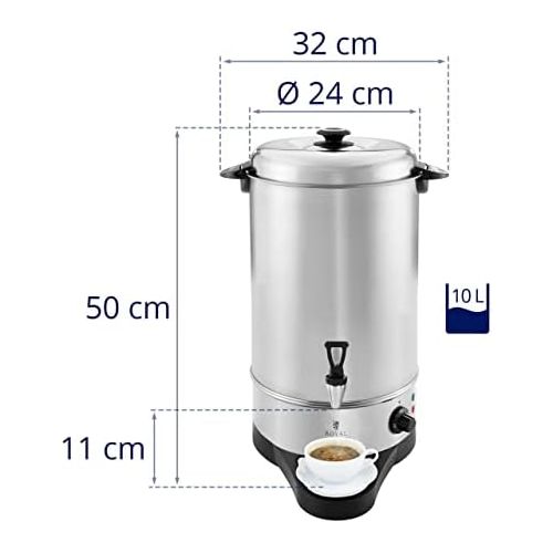  Royal Catering - Wasserkocher Heisswasserspender (10 Liter, 1.600 W, Abtropfschale, 100 °C, Edelstahl, Kunststoff) Silber