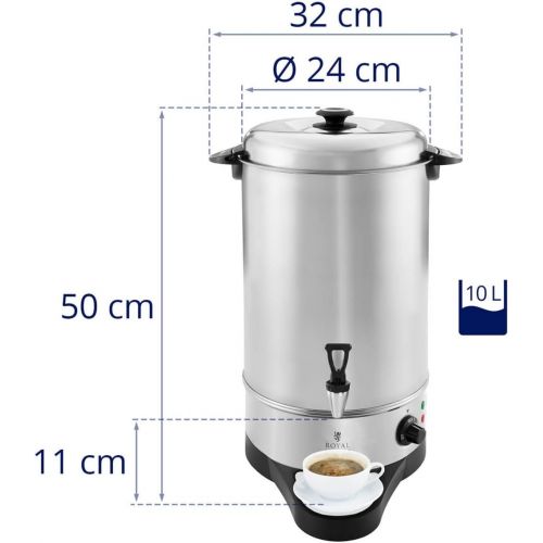  Royal Catering - Wasserkocher Heisswasserspender (10 Liter, 1.600 W, Abtropfschale, 100 °C, Edelstahl, Kunststoff) Silber