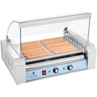 Royal Catering Hot Dog Grill Hot Dog Maschine Hot Dog Maker (9 Rollen, Platz fuer 16 Wuerstchen, 1.800 W, 2 Heizzonen, Edelstahl) silber