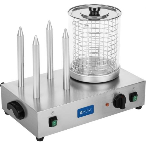  Royal Catering Hot Dog Maschine Gastro Hot-Dog Maker Professionell RCHW 2300 (Leistung 2 x 300 Watt, Temperatur 0-95 °C, Zylinderhoehe 24 cm, Zylinderdurchmesser 20 cm, 4 Toaststang