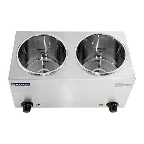  Royal Catering - RCBM-2/4R - Bain Marie Suppenstation Hotpot mit Ablasshahn Chafing Dish (2 x 2,75 L, 30-110 °C, 2 x 150 W, Inklusive 2 Deckel)