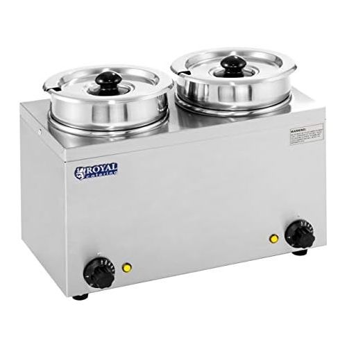  Royal Catering - RCBM-2/4R - Bain Marie Suppenstation Hotpot mit Ablasshahn Chafing Dish (2 x 2,75 L, 30-110 °C, 2 x 150 W, Inklusive 2 Deckel)