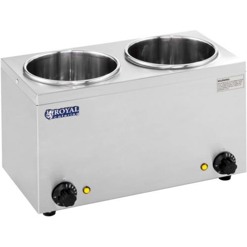  Royal Catering - RCBM-2/4R - Bain Marie Suppenstation Hotpot mit Ablasshahn Chafing Dish (2 x 2,75 L, 30-110 °C, 2 x 150 W, Inklusive 2 Deckel)