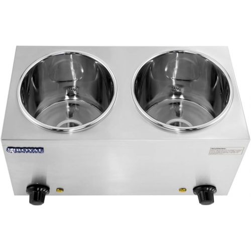  Royal Catering - RCBM-2/4R - Bain Marie Suppenstation Hotpot mit Ablasshahn Chafing Dish (2 x 2,75 L, 30-110 °C, 2 x 150 W, Inklusive 2 Deckel)