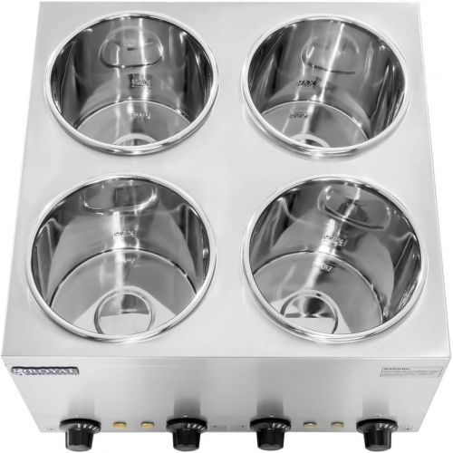  Royal Catering RCBM-14-3500-R Bain Marie Suppenstation Wasserbad Speisenwarmer mit Ablasshahn (4 x 2,75 L, 4 Einsatztoepfe, 30-110 ° C Temperaturbereich, 4 x 150 W, Edelstahl)