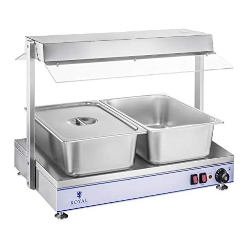  Royal Catering RCHP-70 Warmhalteplatte Heizplatte (1.100 Watt, 70 x 50 cm, 2 Halogenlampen, Edelstahl, Temperaturbereich bis 110 °C) Bain Marie Speisenwarmer Suppenstation Warmethe