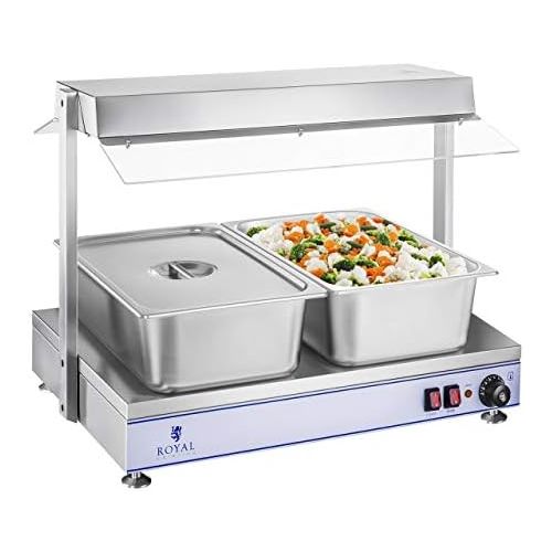  Royal Catering RCHP-70 Warmhalteplatte Heizplatte (1.100 Watt, 70 x 50 cm, 2 Halogenlampen, Edelstahl, Temperaturbereich bis 110 °C) Bain Marie Speisenwarmer Suppenstation Warmethe